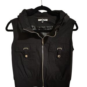 Black Hooded Vest sleeveless jacket Hooded size M Women Modern look